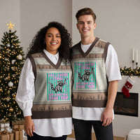 Y'all Were Feral But I Low Key Love You Pink Stripes Raccoon V-Neck Knit Sweater Vest Funny Teacher End of School Year