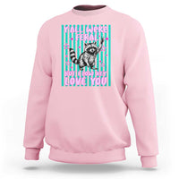 Y'all Were Feral But I Low Key Love You Pink Stripes Raccoon Sweatshirt Funny Teacher End of Yea