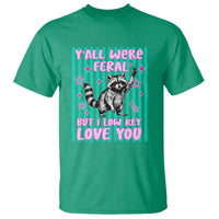 Y'all Were Feral But I Low Key Love You Pink Stripes Raccoon T Shirt Funny Teacher End of Yea