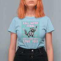 Y'all Were Feral But I Low Key Love You Pink Stripes Raccoon T Shirt For Women Funny Teacher End of Yea