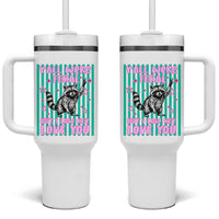 Y'all Were Feral But I Low Key Love You Pink Stripes Raccoon Tumbler With Handle Funny Teacher End of School Year