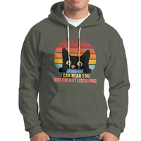 Sarcastic Cat Hoodie Funny Cat I Can Hear You But I'm Not Listening Retro - Wonder Print Shop