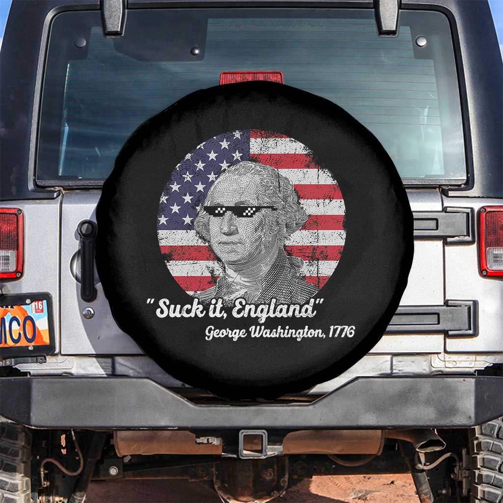 Funny George Washington Spare Tire Cover Suck it England Patriotic Saying 1776 4th of July US Flag
