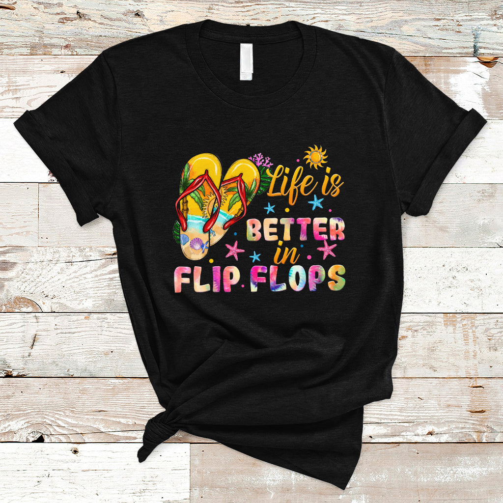 Summer Vibes T Shirt Life Is Better In Flip Flops Hello Summer Vacation Beach Vibes - Wonder Print Shop