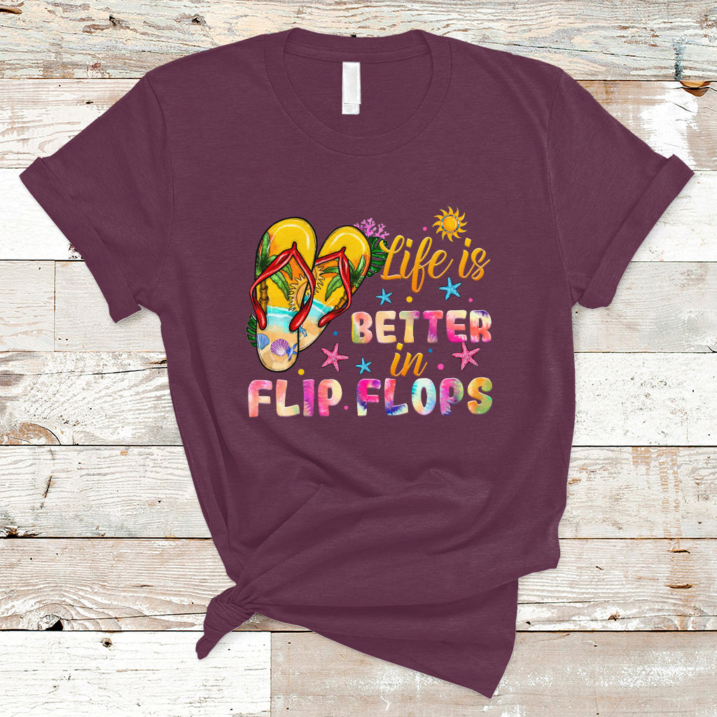 Summer Vibes T Shirt Life Is Better In Flip Flops Hello Summer Vacation Beach Vibes - Wonder Print Shop