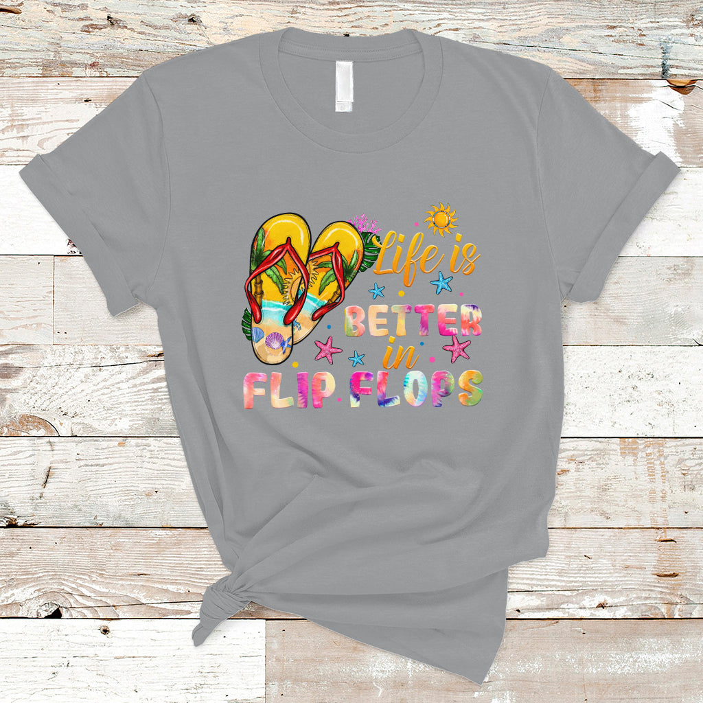 Summer Vibes T Shirt Life Is Better In Flip Flops Hello Summer Vacation Beach Vibes - Wonder Print Shop