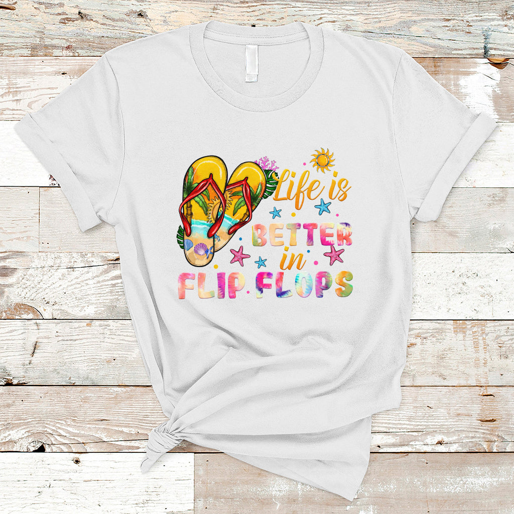 Summer Vibes T Shirt Life Is Better In Flip Flops Hello Summer Vacation Beach Vibes - Wonder Print Shop