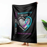 In Memory of My Son Suicide Awareness Throw Blanket Teal and Purple Ribbon Remembrance Gift