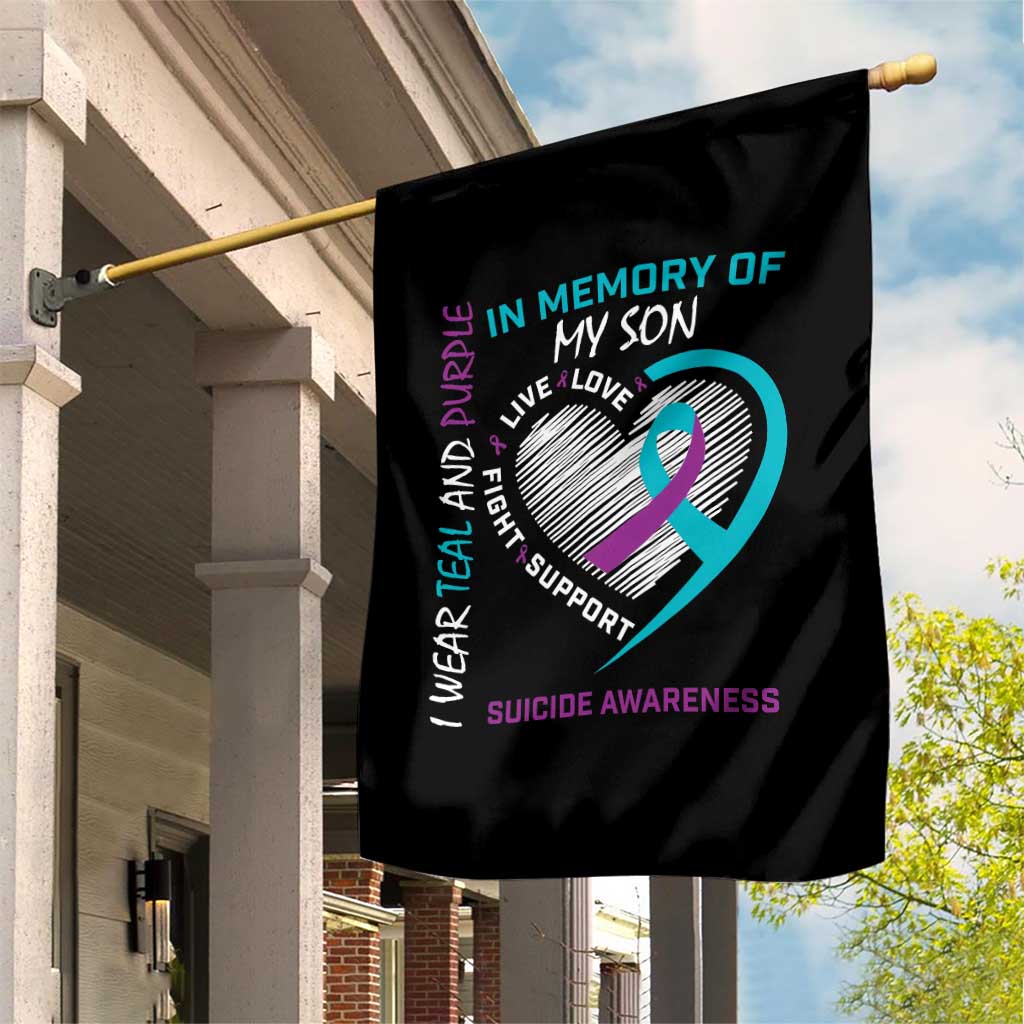 In Memory of My Son Suicide Awareness Garden Flag Teal and Purple Ribbon Remembrance Gift