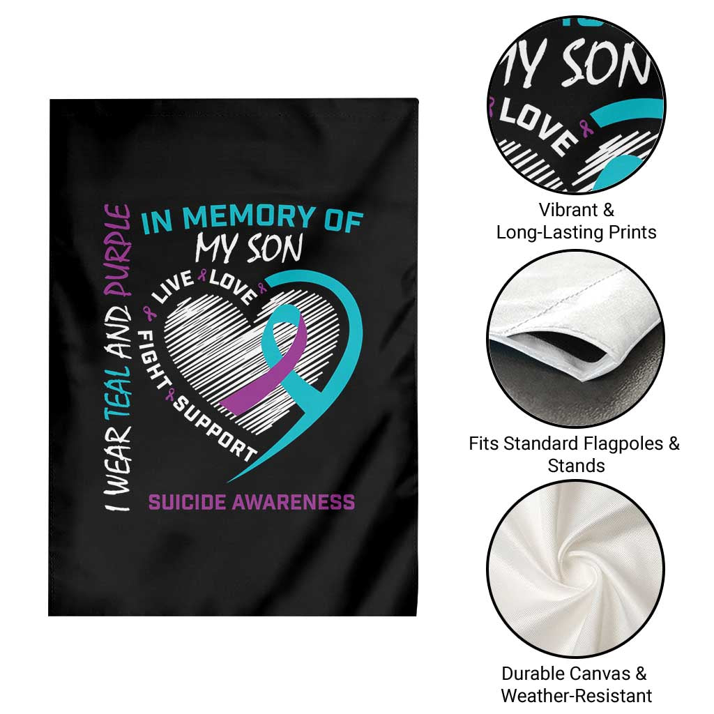In Memory of My Son Suicide Awareness Garden Flag Teal and Purple Ribbon Remembrance Gift