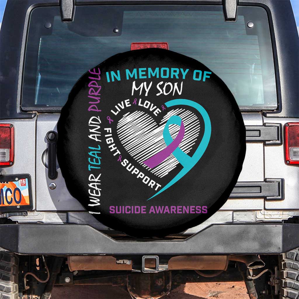 In Memory of My Son Suicide Awareness Spare Tire Cover Teal and Purple Ribbon Remembrance Gift
