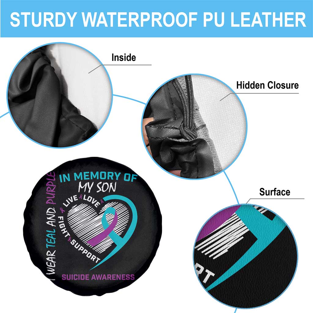In Memory of My Son Suicide Awareness Spare Tire Cover Teal and Purple Ribbon Remembrance Gift