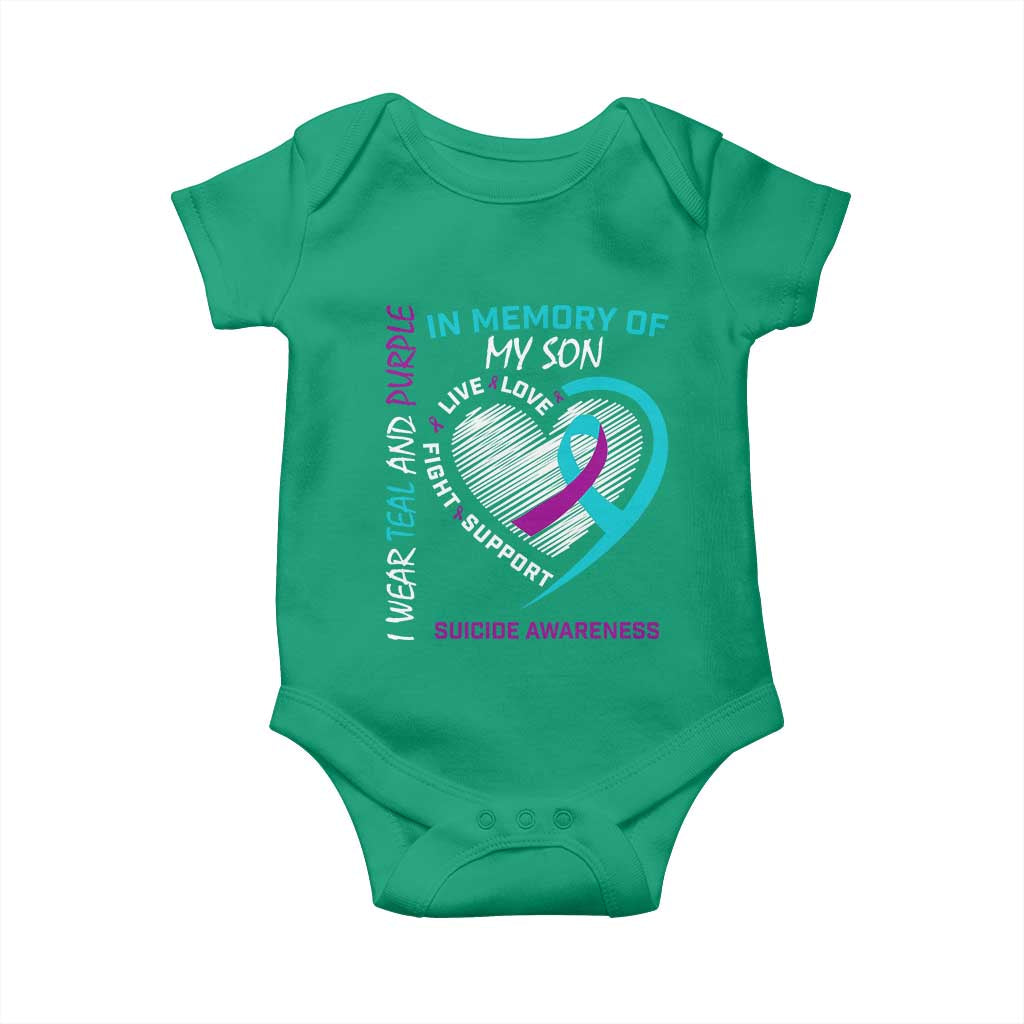 In Memory of My Son Suicide Awareness Baby Onesie Teal and Purple Ribbon Remembrance Gift