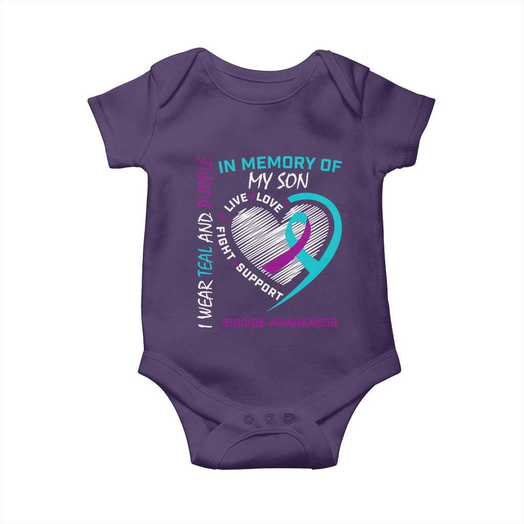 In Memory of My Son Suicide Awareness Baby Onesie Teal and Purple Ribbon Remembrance Gift