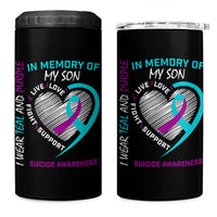 In Memory of My Son Suicide Awareness 4 in 1 Can Cooler Tumbler Teal and Purple Ribbon Remembrance Gift