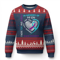 In Memory of My Son Suicide Awareness Ugly Christmas Sweater Teal and Purple Ribbon Remembrance Gift