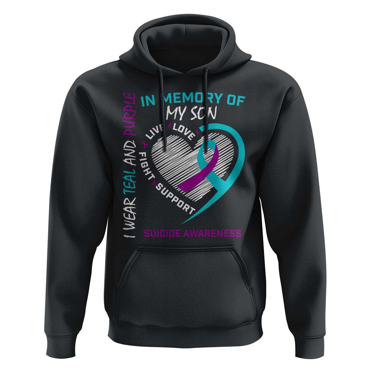 In Memory of My Son Suicide Awareness Hoodie Teal and Purple Ribbon Remembrance Gift