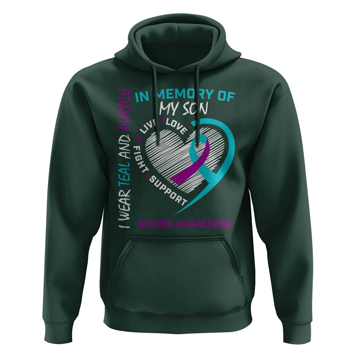 In Memory of My Son Suicide Awareness Hoodie Teal and Purple Ribbon Remembrance Gift