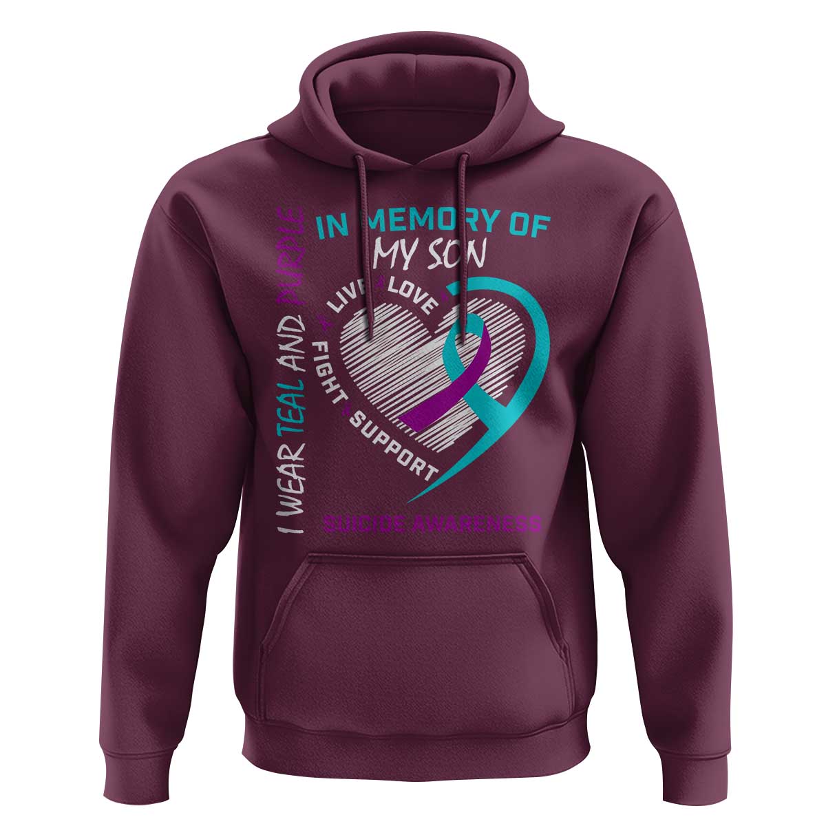 In Memory of My Son Suicide Awareness Hoodie Teal and Purple Ribbon Remembrance Gift