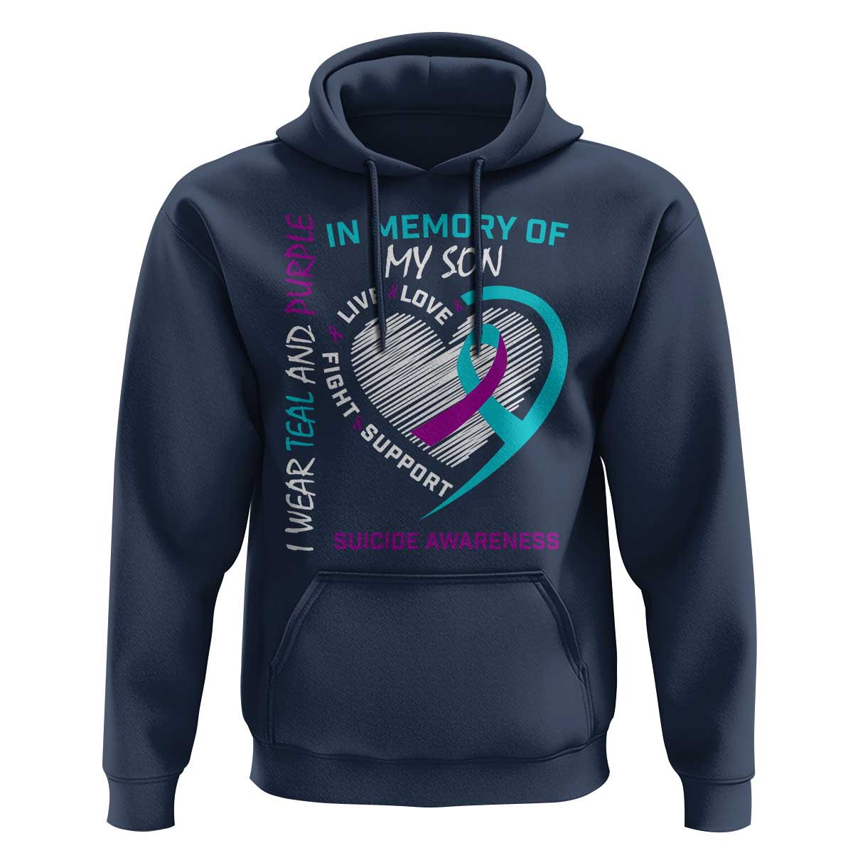 In Memory of My Son Suicide Awareness Hoodie Teal and Purple Ribbon Remembrance Gift