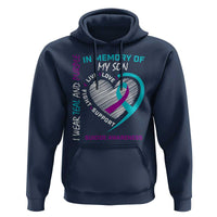 In Memory of My Son Suicide Awareness Hoodie Teal and Purple Ribbon Remembrance Gift