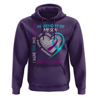 In Memory of My Son Suicide Awareness Hoodie Teal and Purple Ribbon Remembrance Gift