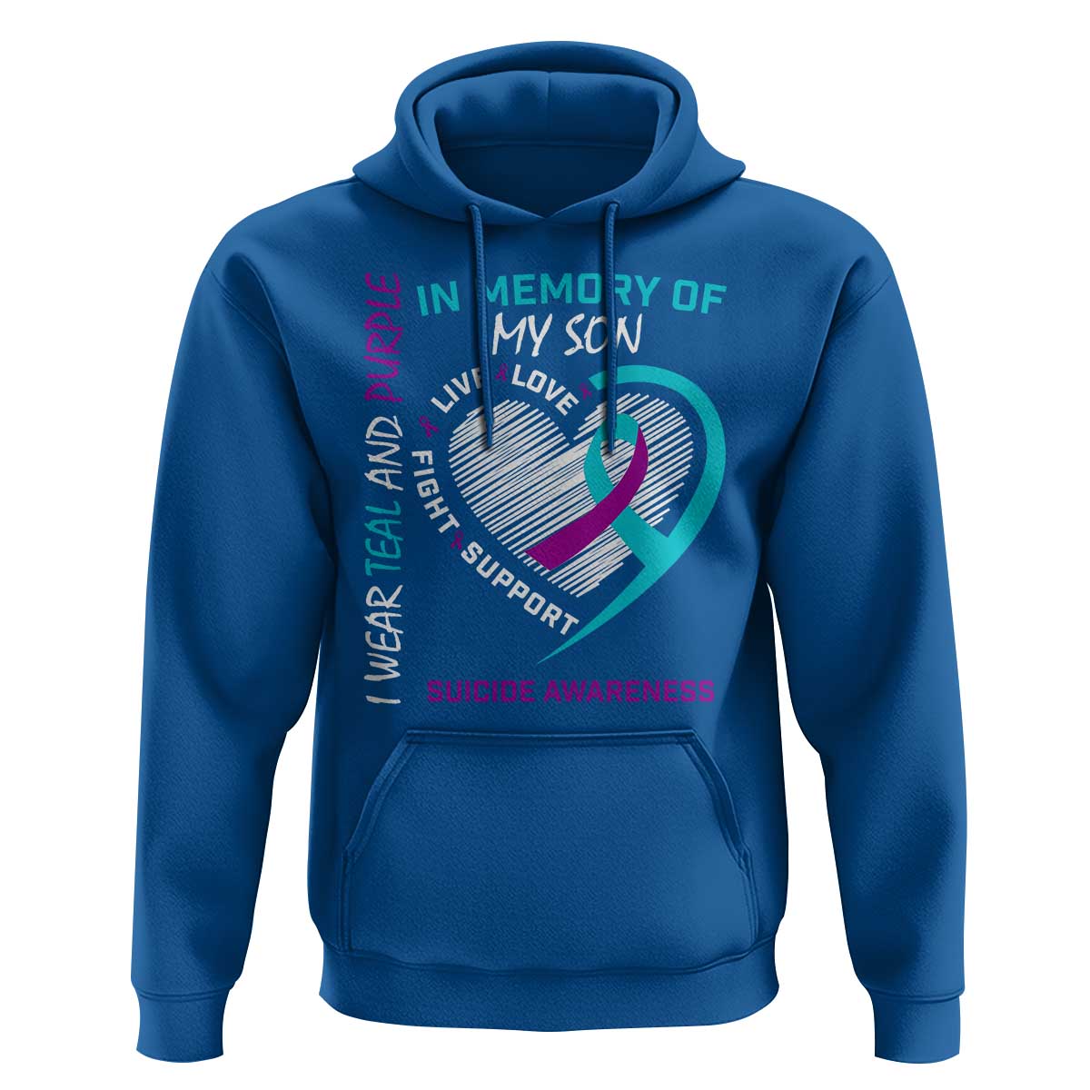 In Memory of My Son Suicide Awareness Hoodie Teal and Purple Ribbon Remembrance Gift