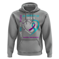 In Memory of My Son Suicide Awareness Hoodie Teal and Purple Ribbon Remembrance Gift
