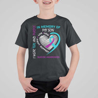 In Memory of My Son Suicide Awareness T Shirt For Kid Teal and Purple Ribbon Remembrance Gift