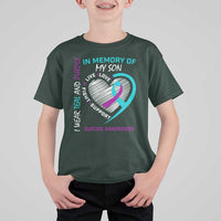 In Memory of My Son Suicide Awareness T Shirt For Kid Teal and Purple Ribbon Remembrance Gift