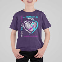 In Memory of My Son Suicide Awareness T Shirt For Kid Teal and Purple Ribbon Remembrance Gift