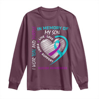 In Memory of My Son Suicide Awareness Long Sleeve Shirt Teal and Purple Ribbon Remembrance Gift