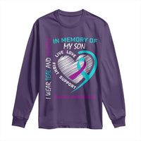 In Memory of My Son Suicide Awareness Long Sleeve Shirt Teal and Purple Ribbon Remembrance Gift