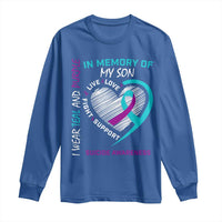 In Memory of My Son Suicide Awareness Long Sleeve Shirt Teal and Purple Ribbon Remembrance Gift