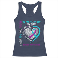 In Memory of My Son Suicide Awareness Racerback Tank Top Teal and Purple Ribbon Remembrance Gift