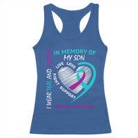In Memory of My Son Suicide Awareness Racerback Tank Top Teal and Purple Ribbon Remembrance Gift