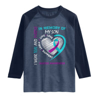 In Memory of My Son Suicide Awareness Raglan Shirt Teal and Purple Ribbon Remembrance Gift