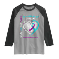 In Memory of My Son Suicide Awareness Raglan Shirt Teal and Purple Ribbon Remembrance Gift