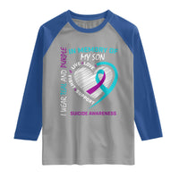 In Memory of My Son Suicide Awareness Raglan Shirt Teal and Purple Ribbon Remembrance Gift