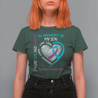 In Memory of My Son Suicide Awareness T Shirt For Women Teal and Purple Ribbon Remembrance Gift