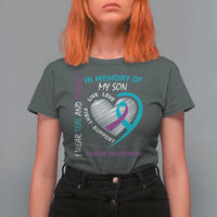 In Memory of My Son Suicide Awareness T Shirt For Women Teal and Purple Ribbon Remembrance Gift