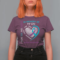 In Memory of My Son Suicide Awareness T Shirt For Women Teal and Purple Ribbon Remembrance Gift