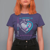 In Memory of My Son Suicide Awareness T Shirt For Women Teal and Purple Ribbon Remembrance Gift