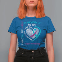 In Memory of My Son Suicide Awareness T Shirt For Women Teal and Purple Ribbon Remembrance Gift