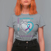 In Memory of My Son Suicide Awareness T Shirt For Women Teal and Purple Ribbon Remembrance Gift