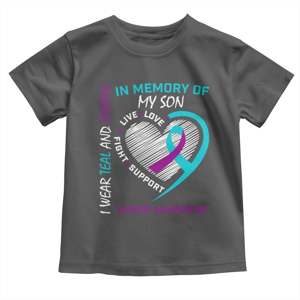 In Memory of My Son Suicide Awareness Toddler T Shirt Teal and Purple Ribbon Remembrance Gift