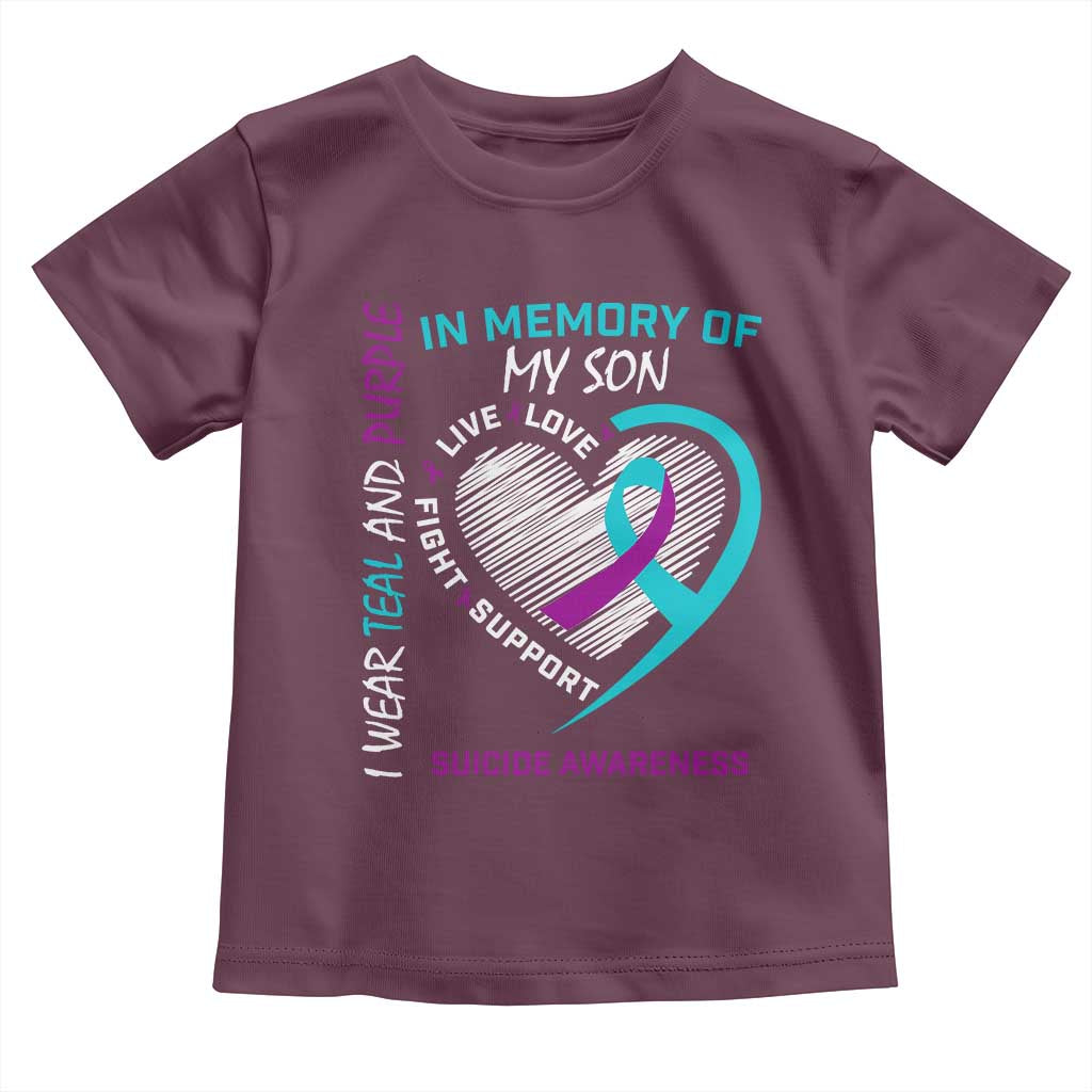 In Memory of My Son Suicide Awareness Toddler T Shirt Teal and Purple Ribbon Remembrance Gift