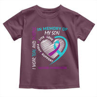 In Memory of My Son Suicide Awareness Toddler T Shirt Teal and Purple Ribbon Remembrance Gift