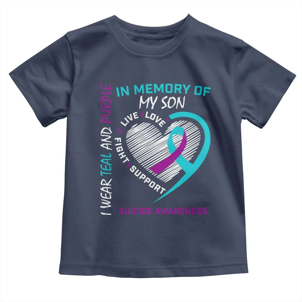 In Memory of My Son Suicide Awareness Toddler T Shirt Teal and Purple Ribbon Remembrance Gift