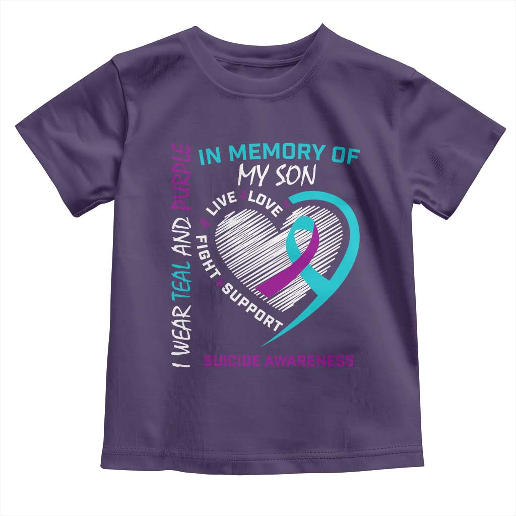 In Memory of My Son Suicide Awareness Toddler T Shirt Teal and Purple Ribbon Remembrance Gift